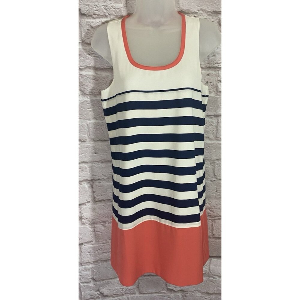 THML Dress XS Racerback Nautical Travel Coral Navy Blue Ivory Stripe‎ Tank Boat